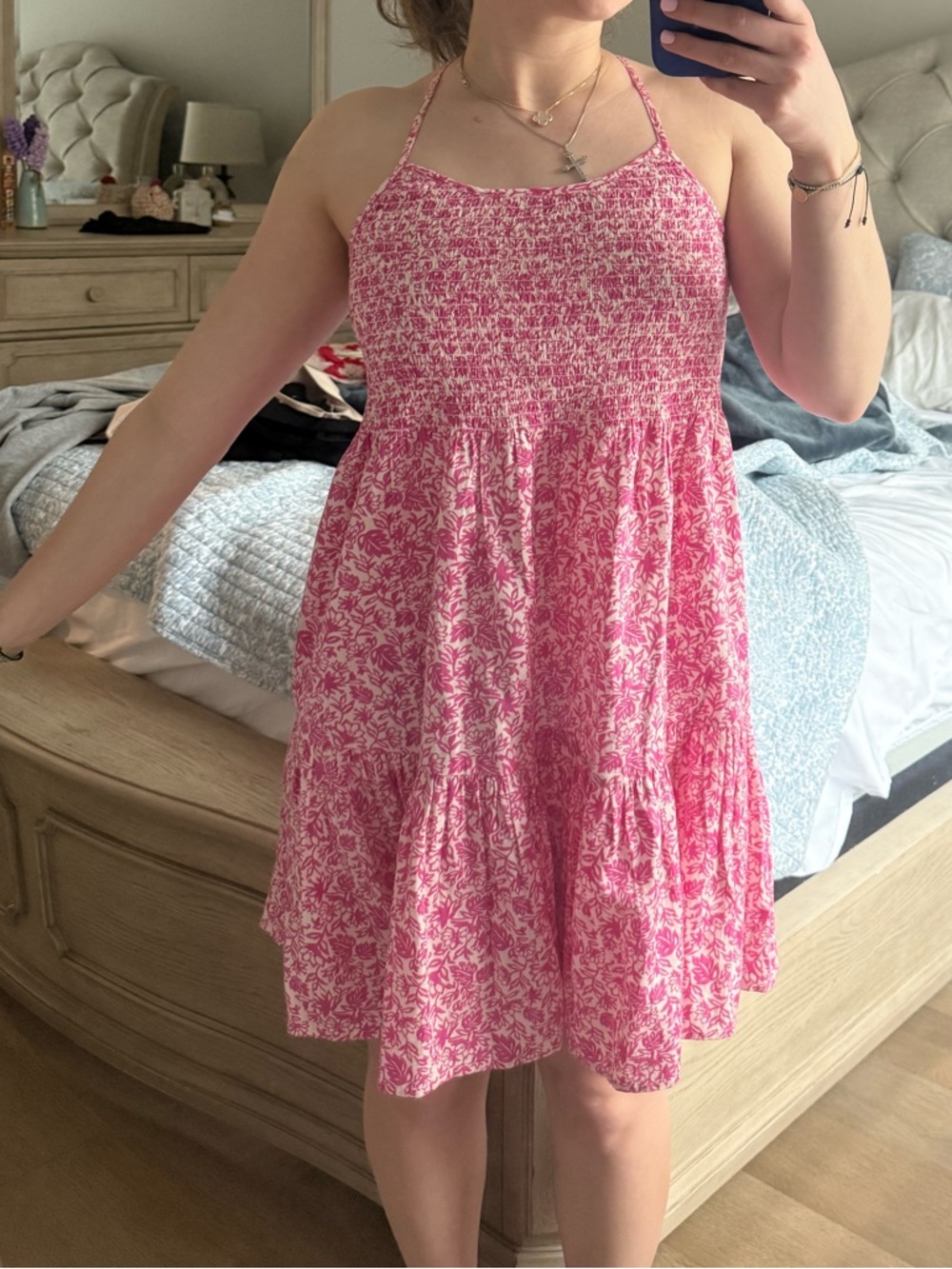GAP Poplin Mini Dress - Pink and White Floral with Pockets